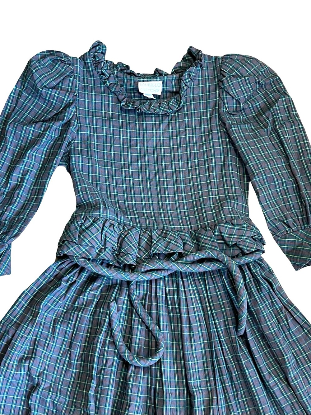 Barboglio Cristina Jan Vintage 80s S Plaid Prairie Dress Ruffle Cotton Flannel - Picture 3 of 16